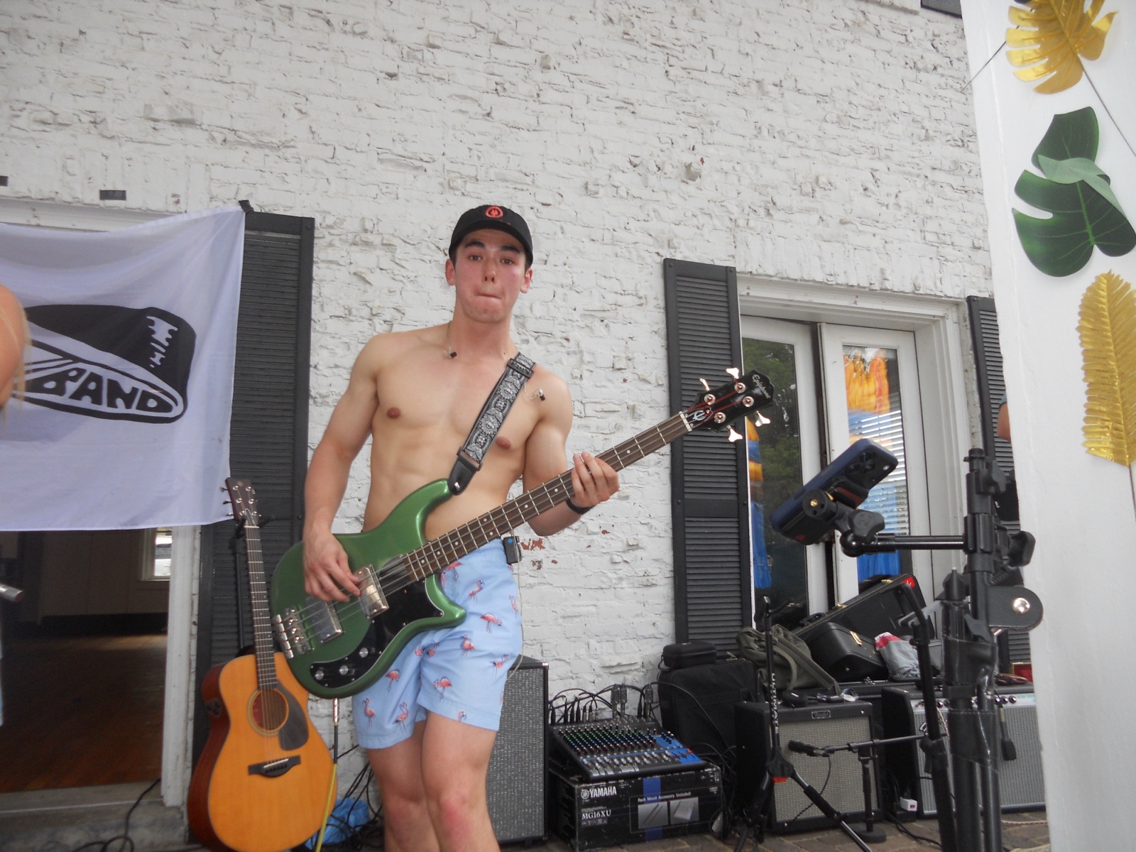 Cooper with green Embassy bass at day gig